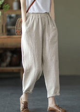 French Color Geometry Elastic Waist Harem Summer Pants Linen